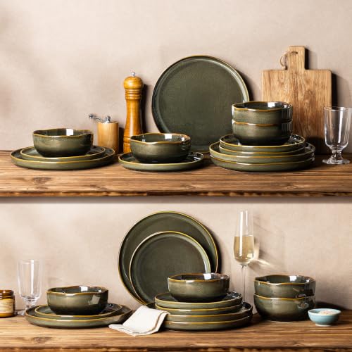 Image of TheTerra Ceramic Dinnerware Set for 6, 18-Piece Plates and Bowls Set