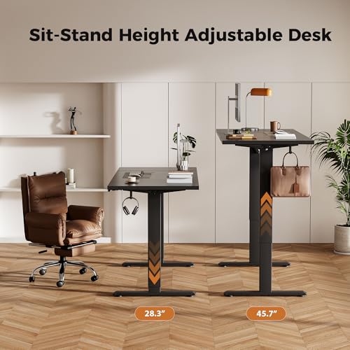 Image of Agilestic Electric Standing Desk, 48 x 24 Inches Height Adjustable Desk, Sit Stand up Desk for Work Office Home, Splice Board, Black