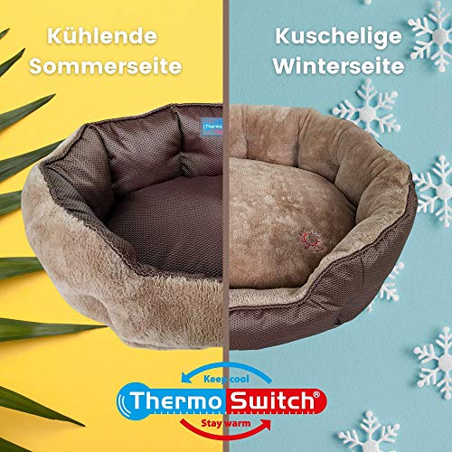 ThermoSwitch Santorini Hundebett Hundekissen Hundekorb Hundematte Hundematratze wärmend kühlend Winter Sommer (M - 60 x 50 x 20 cm, orange/grau)