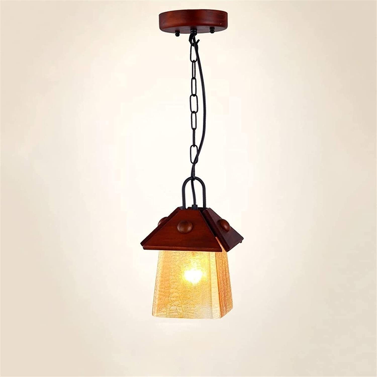 Buy LQAYLL Wooden Glass Shaded Pendant Lamp Farmhouse European Retro
