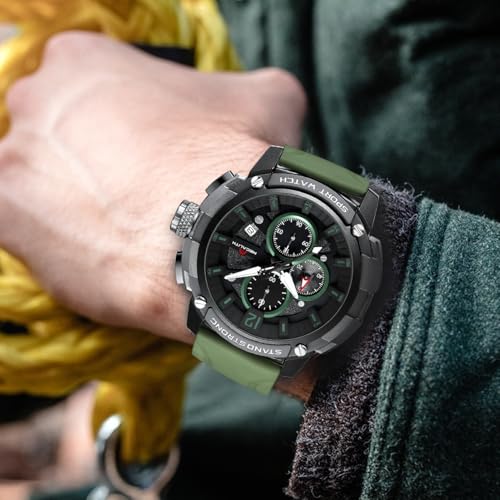 Image of MEGALITH Heavy Duty Watches for Men: Sport Military Analog Wrist Watch | 1 /10 Sec Chronograph, Large Face, Silicone, Waterproof Luminous, Black Everyday Watch, Work Outdoor,Gifts for Husband Father