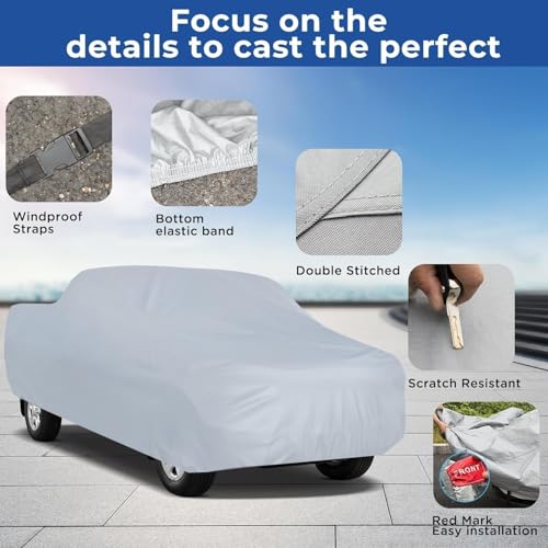 Image of K-Musculo Truck Cover Waterproof All Weather, Heavy Duty Outdoor Pickup Cover Anti-UV Rain Protection, Universal Fit (Length Up to 250 inch) 2XL.(Grey)