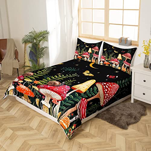 Kids Mushroom Bedding Set Natural Wild Fungus Duvet Cover Set for Kids Boys Girls Botanical Plants Comforter Cover Butterfly Quilt Cover Single Size - Image 2