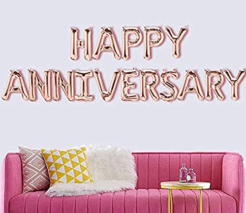 Image of AMFIN Happy Anniversary Rose Gold Letter Foil Balloon, Happy Anniversary Alphabets Rose Gold Foil Balloons, Party Decoration Items (16 Letters) - Rose Gold