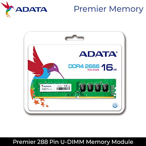 Image of ADATA Premier 16GB DDR4 2666MHz 288 Pin Unbuffered-DIMM Memory RAM for Desktop (AD4U2666316G19-R)