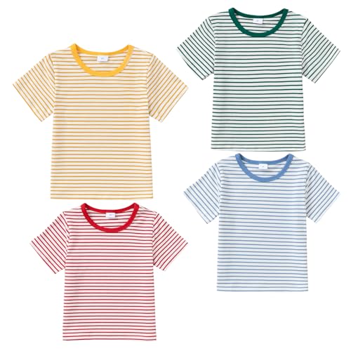 Jecson 2T Boys Shirts Summer Short Sleeve T-Shirts Cotton Casual Stripes Graphic Crewneck Top Tee 4-Pack
