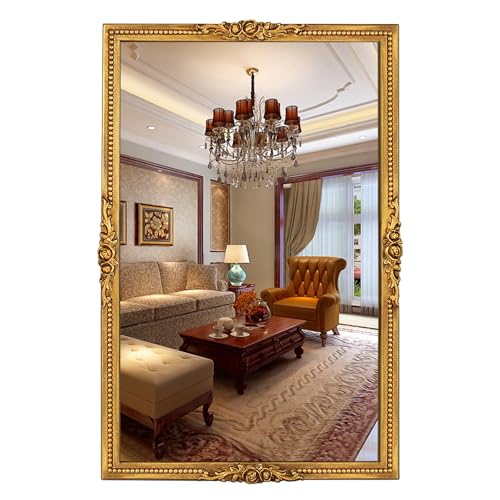 Varsoul Antiqued Gold Wall Mirror with Beaded Frame – 24 * 36in Traditional & Flourish Baroque Ornate Rectangle Mirror for Over Fireplace/Entryway Vanity, Living Room or Event – Home Décor