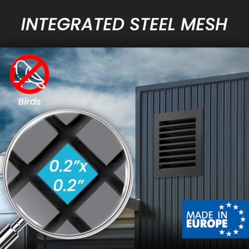Image of Repa Market 8 inch x 8 inch Inch (Inner Dimensions) Galvanized Black Soffit Vent Cover - Louvered Square Gable Vent with Mesh Screen - Intake /Exhaust Ventilation Grill - HVAC Ducting Return Air Vent Cover