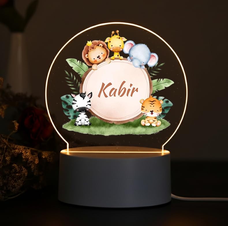 Image of SNAPTRAP LED Name Light Customized for Kids | Personalized Acrylic Night Lamp with Custom Name | Cute Animal, Rainbow, Butterfly & Teddy Themes | USB Powered Nursery Night Light Gift (Jungle Friends)