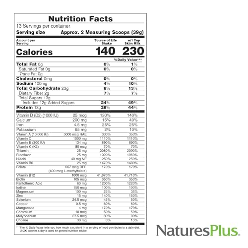 Image of NaturesPlus Source of Life Energy Shake, Creamy Granola - 1.1 lbs - Provides 13g Complete Protein, Vitamins & Minerals - Non-GMO, Gluten Free, Vegetarian - 13 Total Servings