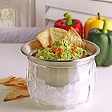 RUAFOX Dip Bowl On Ice- Chip and Dip Serving Set - Stainless Steel Chilled Serving Dish with 22 oz. Acrylic Ice Bowl - Perfect for Cold Shrimp, Guacamole, Dips