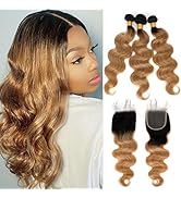 Kapelli Hair 10A Ombre Human Hair Bundles with Closure Ombre Brazilian Hair Body Wave with Lace C...