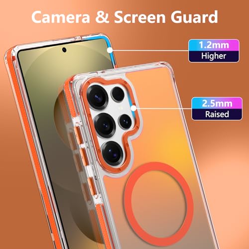 Image of Magnetic Case for Samsung Galaxy S25 Ultra [Compatible with Magsafe] [Cute Fashion Fluorescent Design] [1 Screen Protector] Slim Translucent Matte Case for Galaxy S25 Ultra 6.9 inch, Orange