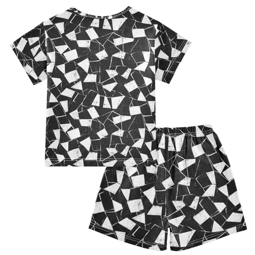 ALAZA Black White Abstract Pajamas Set Short Sleeve Cotton Sleepwear Summer Pjs 2 Piece 5-14Y2