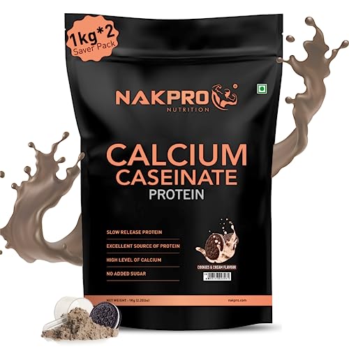 Image of NAKPRO Calcium Caseinate | 26.81g Protein, 5.12g BCAA | Helps in Muscle Recovery | Slow Absorbing, Slow Digesting, Low Carbs Casein Protein Powder (2 Kg, Cookies & Cream)