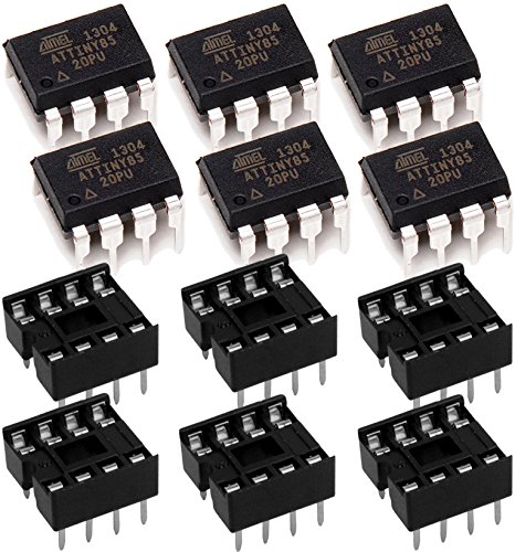 AMTEL ATTINY85-20PU + IC Sockets MCU 8BIT 8KB Flash 8DIP Top ATTINY85