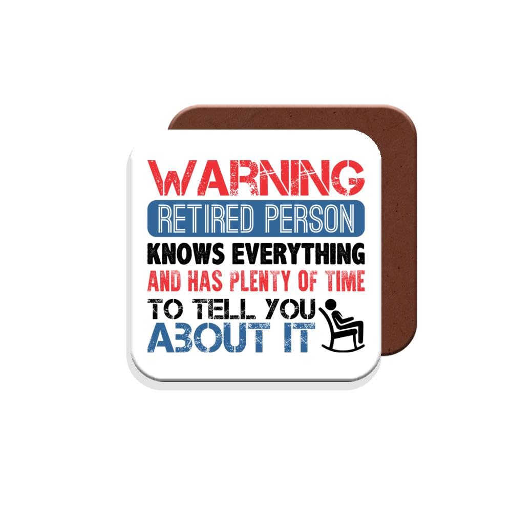 Muggz Coaster Gift For Retirement - Warning Retired Person Knows Everything And Has Plenty Of Time To Tell You About It - Giftset - Made By In The Uk