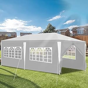 Gimisgu Paviljoen, wit, 3 x 6 m, waterdicht, tuinpaviljoen, uv-bescherming, feesttent, tuintent met 6 zijdelen en ramen, stabiele biertent voor buiten, tuin, feest, bruiloft