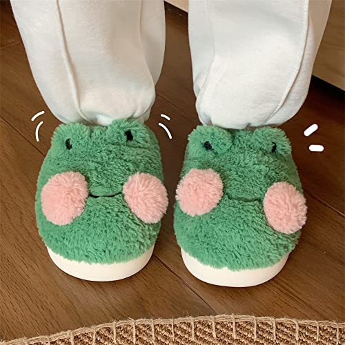 Frog Fuzzy Slippers Y2K Kawaii Cottagecore Dorm Slipper Gyaru Cute Fluffy Plush Cozy House Slipper Preppy Furry Shoes (Green,7.5)2
