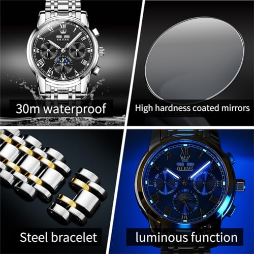 Image of OLEVS Watches for Men Automatic Mechanical Self Winding Dress Wrist Watch Multifunction Calendar Waterproof Luminous
