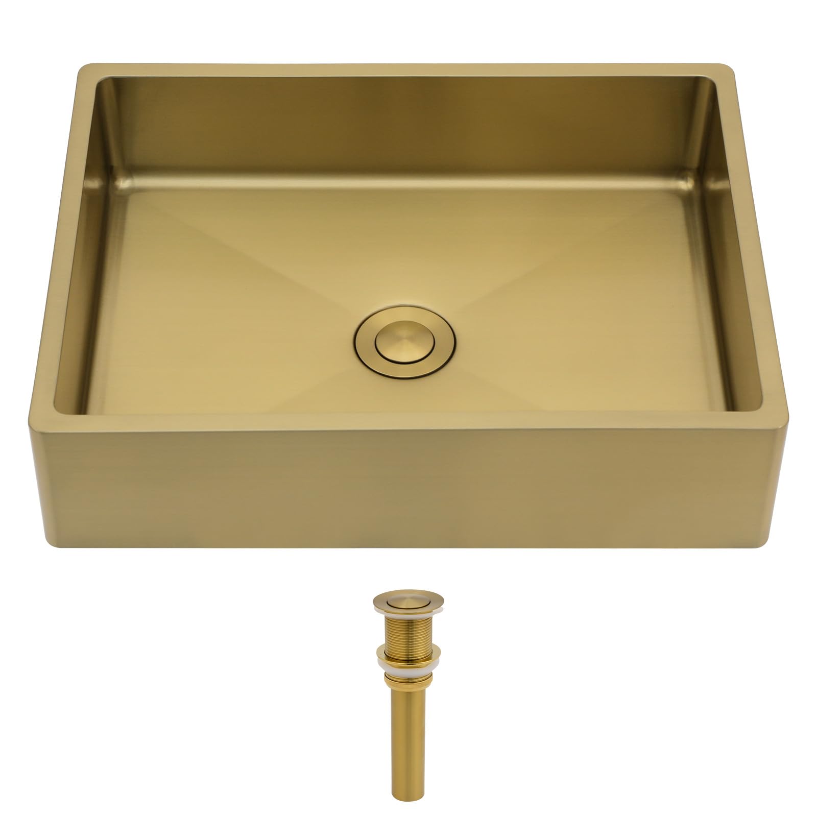 Évier rectangulaire doré Logmey 40,6 cm cuve inox au-dessus du comptoir