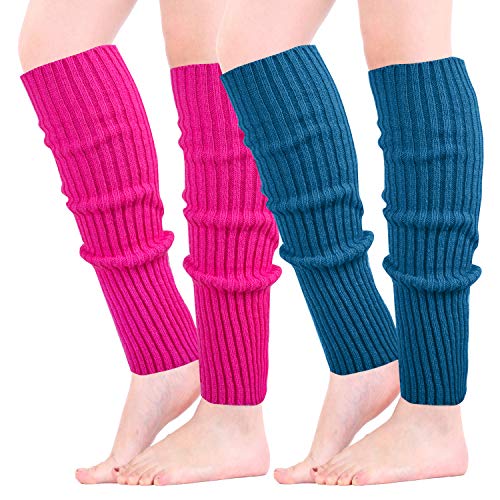 2 Pairs / 4 Pairs Leg Warmers for Women Girl Knee High Cable Knit Warm Thermal Winter Sleeve (2 Pack(Rose Red, Blue))