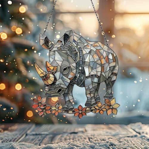Image of Rhino Acrylic Ornament Gift for Rhino Lovers Christmas Home Decor