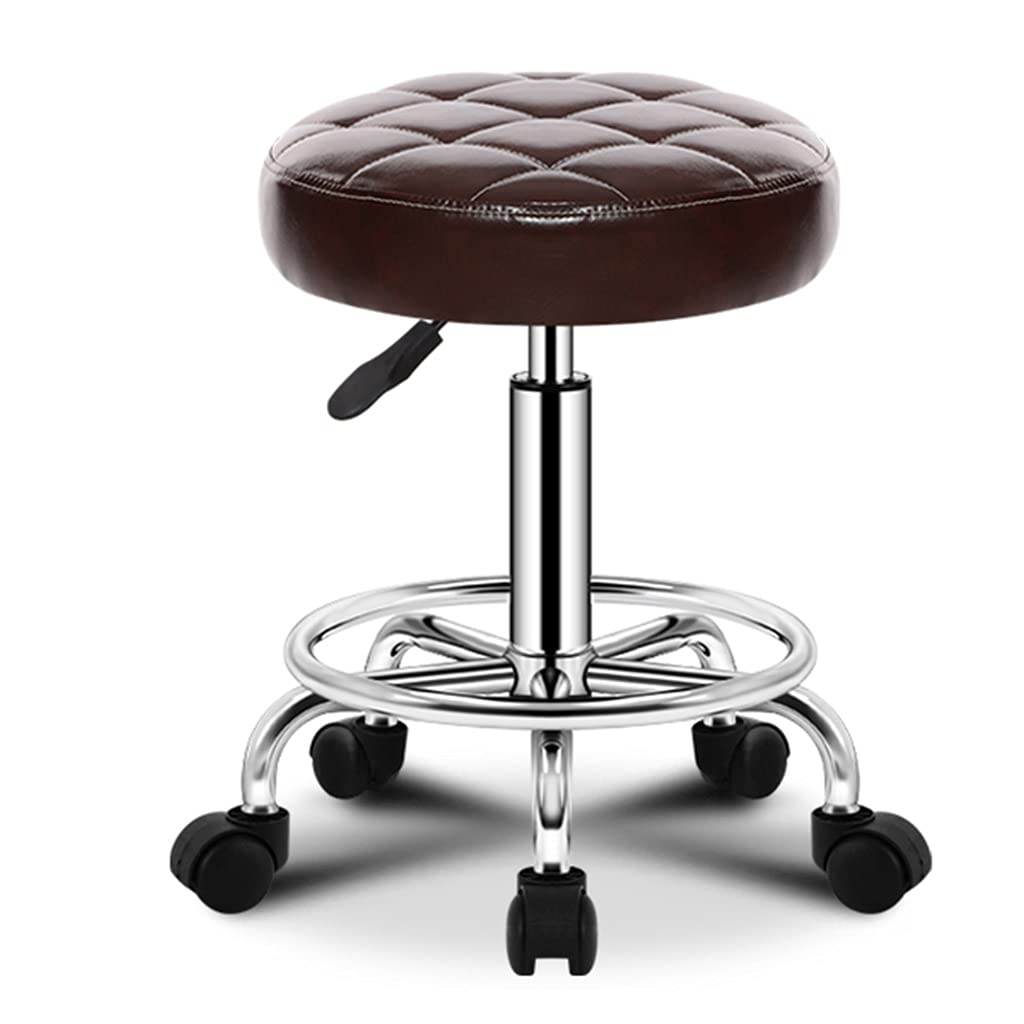 Sgabello girevole regolabile con ruote, sedia da salone per disegno spa tatuaggio e fotografia, in pelle PU marrone, sgabello da lavoro per comfort e mobilità