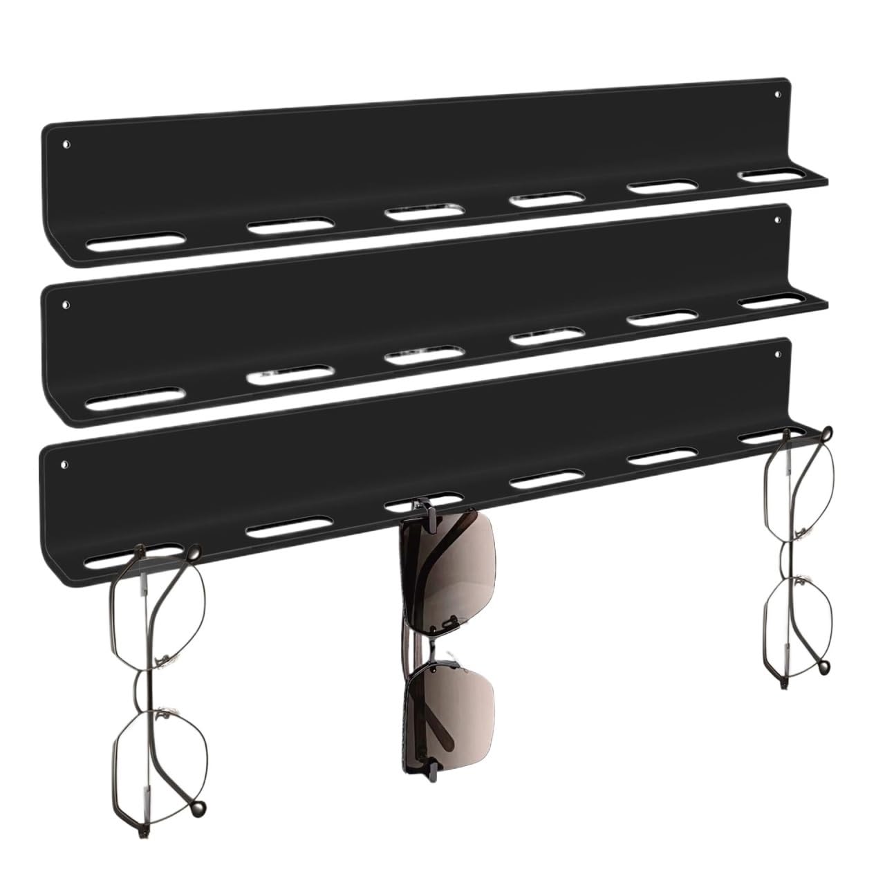 MHbdfsxz Sunglasses Display For Entryway 3 Pack Hanging Sunglasses Wall Organizer Acrylic Glasses Holder Home Office(Black)