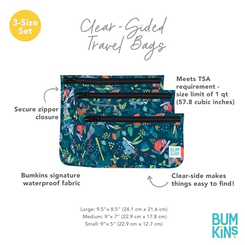 Bumkins Travel Bag, Toiletry, Baby, TSA Approved Pouch, Zip Bag, Quart Size Compliant, Clear-Sided, Diaper Bag Organization, Makeup, Accessories, Set of 3