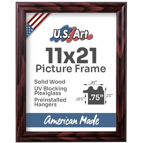 US Art 11x21 Cherry 0.75 in Wooden Photo Picture Poster Frame, Wall Art Living Room and Home Decor, Personalize for Certificate, Puzzle and Document Frames