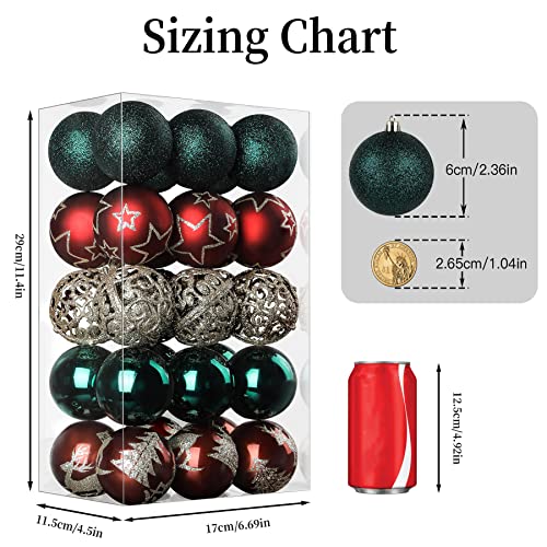 Shareconn 30Ct 60Mm/2.36" Christmas Balls Ornaments, Shatterproof Plastic Decorative Baubles For Xmas Tree Decor Holiday Wedding Party Decoration With Hooks Included, Red & Green Gold #TOP2