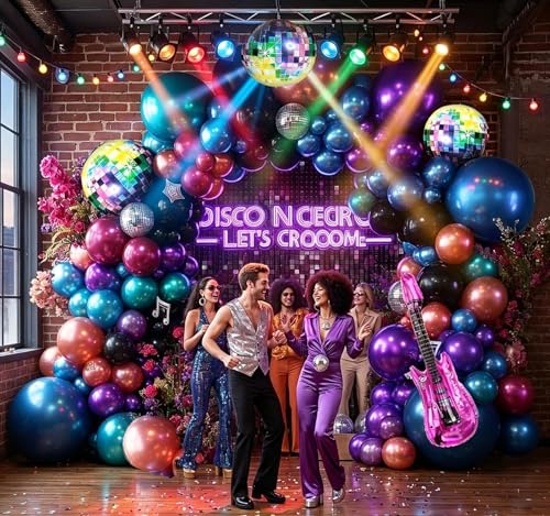 K-pop Music Balloon Arch Double Stuffed Dark Purple Black Blue Burgundy Metallic Balloon Garland Kit with Disco Ball and Guitar Balloon for Disco Birthday Anniversary Graduation Singer Party Decor — view 6