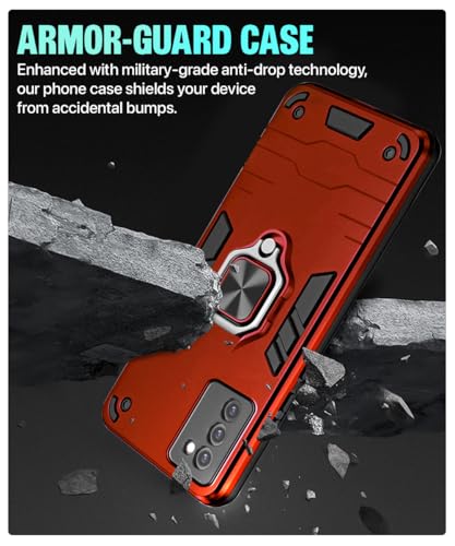 Image of WOW IMAGINE Shock Proof Back Case Mobile Cover for Samsung Galaxy M02s | F02s | A02s | Back Cover Case (Tough Armor | Hybrid PC + TPU | Ring Holder & in-Built Kickstand | Red)