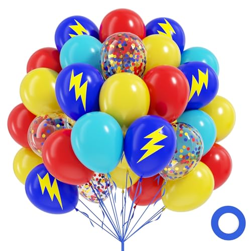 60pcs Red Yellow Blue Balloons 12inch Red Yellow Light Blue Confetti Balloons for Baby Shower Birthday Party Decorations