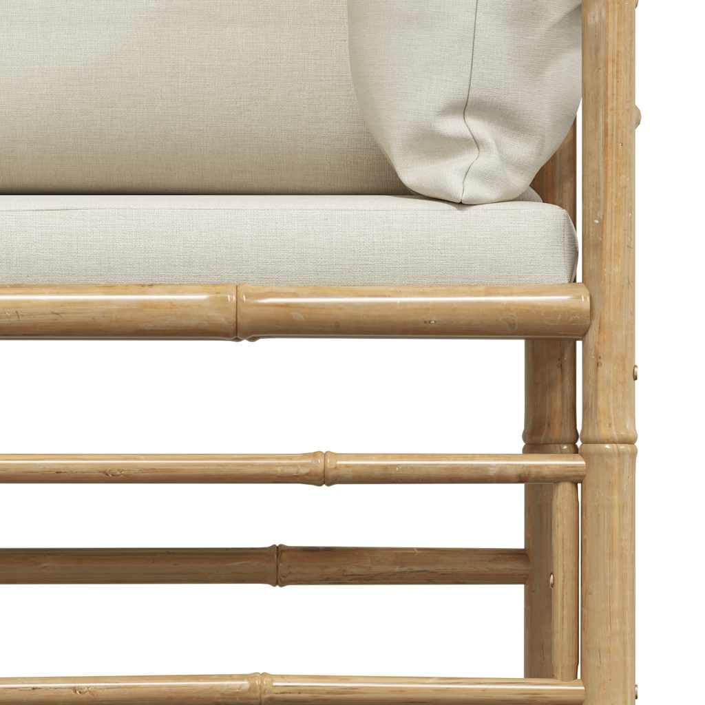 Sofá esquinero modular de bambú en color blanco crema con cojines gruesos acolchados para asiento y respaldo, ideal para patio y patio, fácil de ajustar y fácil de limpiar