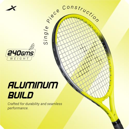 Image of Vector X VXT-1100 21 inch Aluminium Lawn Tennis Racquet for Adults & Kids, Lightweight, Durable & Beginner Tennis Racket Gear for Children, for Outdoor Game Play, Practice & Training (Black-Yellow)+Cover