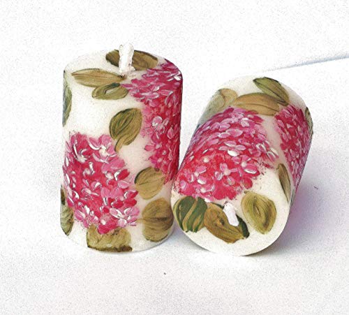 Hand Painted Pink Hydrangea Flower Small Mini Votive Candles Shabby Chic Floral Spring Decor Decorations Set Of 2 #TOP1