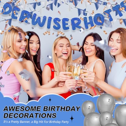 Image of Fulmoon Set of 3 Pre Strung Older Wiser Hotter Glitter Banner Funny Birthday Banner for Women 30th 40th 50th 60th 70th 80th Birthday Party Decorations Sign Gift(Navy Blue)