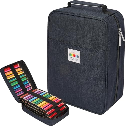 Image of JAKAGO 274 Slots Colored Pencil Case Large Capacity Pen Holder for Artist Painter Zipper Organizer Bag for Marker Highlighter Storage Case for Office Sketch Travel Supplies(Blue)