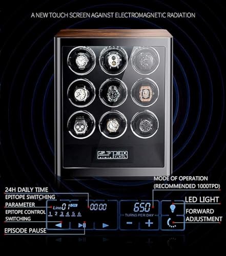 FENOKD Wood Shell Watch Winder Piano Paint Watch Case Box, Quiet Motor and Touch Control Screen, PU Leather Watch Pillow