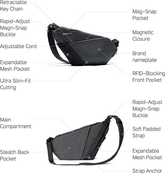 FINO V F5 Umhängetasche Herren Sling Bag Brusttasche Schultertasche, Grau