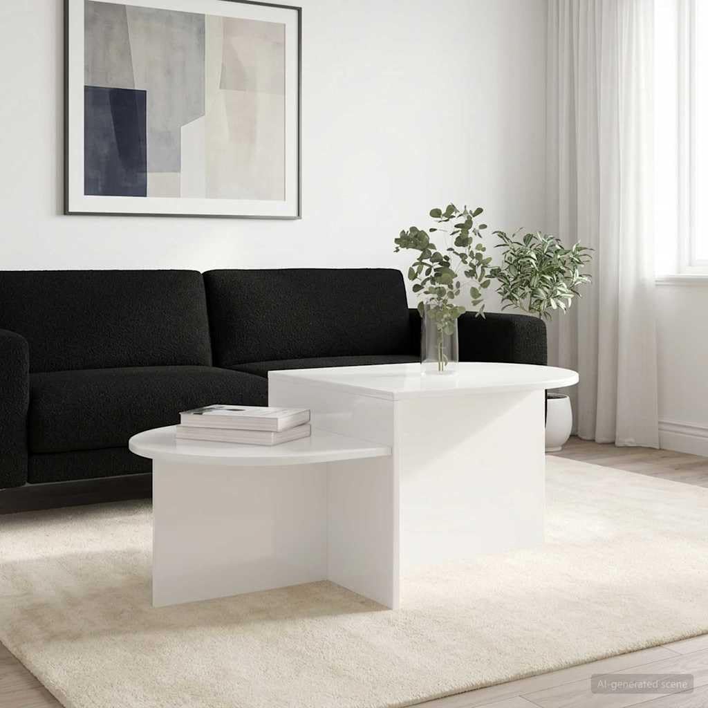 Tavolino da caffè bianco lucido, 100 x 50 x 40 cm, in legno | Moderno tavolo da soggiorno con molto spazio per riviste e decorazioni, ripiano facile da pulire dal design elegante.