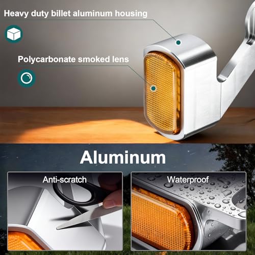 Image of MoKitDora LED Turn Signals Front Mini Blinkers Running Light for 2009-2017 Harley Touring Street Road Electra Glide King 2015-2024 Softail Breakout Deluxe Fat Boy Street Bob, Chrome Housing Amber Lens