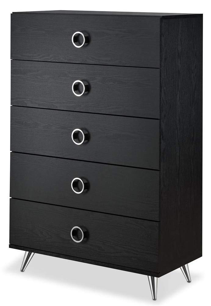 Acme Elms Wooden Rectangular Chest with 5 Storage Drawers in Black and Chrome
