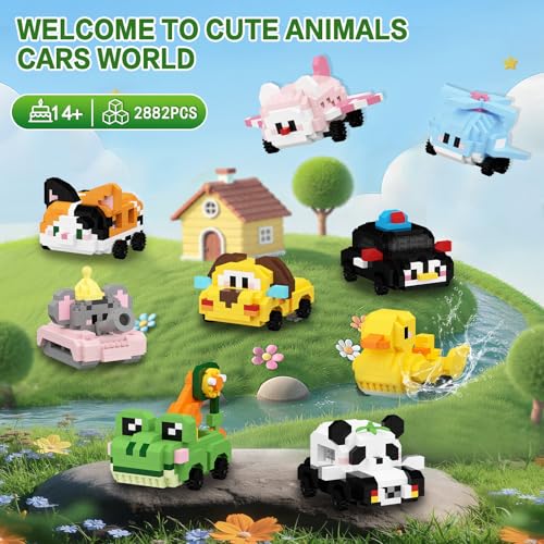 Image of HIGH GODO 9Pack Party Favors Animals Building Set, 2882PCS Cute Animals Cars Building Blocks for Goodie Bag Stuffers, Party Favors Birthday Easter Gifts for Adult Teens 14+