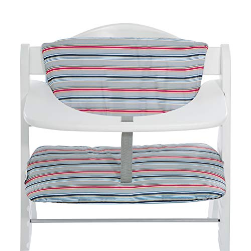 Hauck Sitzkissen für Holzhochstühle Highchair Pad Deluxe, Kompatibel mit Alpha+, Beta+ und Bauähnlichen Modellen, Einfache Befestigung mit Klettverschlüssen, Streifen Grau