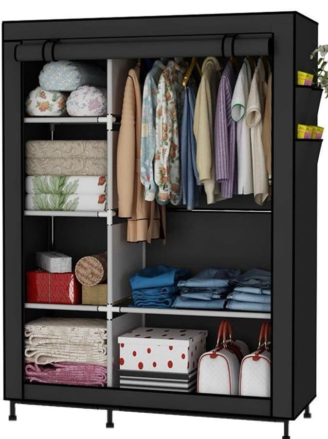 AGASY Wardrobe - Large Storage Space with Waterproof Tiers and Dustproof Cover, Easy to Assemble (Black) (Black, with Metal Legs)