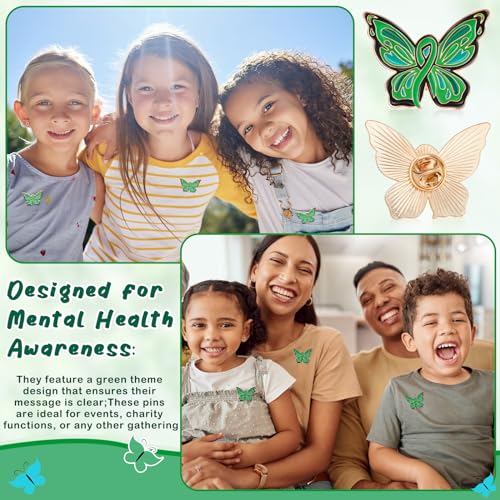 Image of Inbagi 50 Pcs Mental Health Awareness Pins Bulk Green Butterfly Mental Health Month Enamel Pins Prevention Inspiring Lapel Brooch Accessories for Clothing, Shirts, Jackets, Activity Supplies