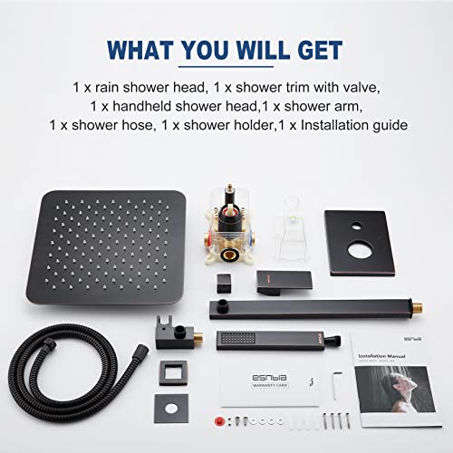 Esnbia Oil Rubbed Bronze Shower System, Bathroom 10 Inches Rain Shower Head With Handheld Combo Set, Wall Mounted High Pressure Rainfall Dual Shower Head System, Shower Faucet Set With Valve And Trim #TOP7